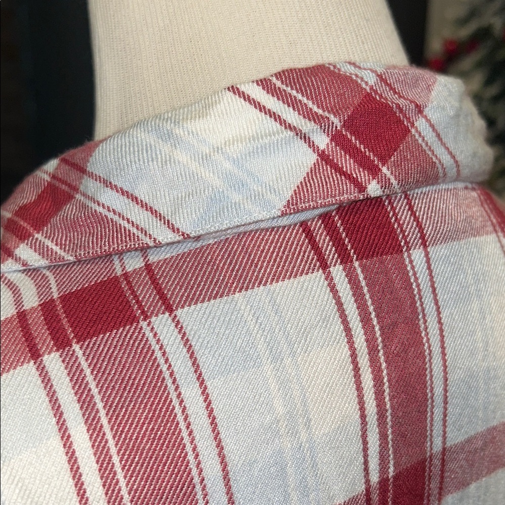 Sanctuary L Red light blue and White Plaid Button-Up rayon casual  Shirt - Picture 9 of 9